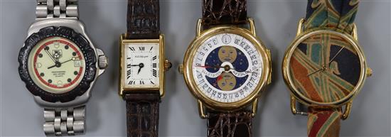 Four ladys wrist watches, including Tag Heuer Professional quartz, Liberty, Emile Pequignet and Pryngeps Squelette.
